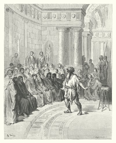 La Fontaines fabler: Bonden vid Donau (gravyr) av Gustave Dore