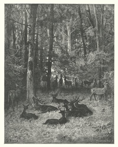 La Fontaines fabler: Den sjuka hjorten (gravyr) av Gustave Dore