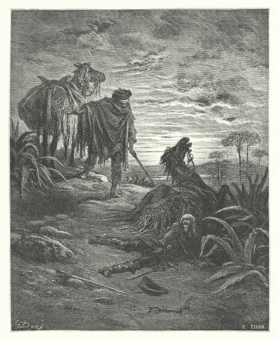 La Fontaines fabler: De två mulorna (gravyr) av Gustave Dore