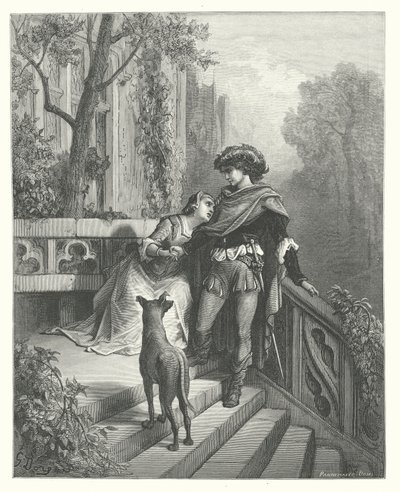 La Fontaines fabler: De två duvorna (gravyr) av Gustave Dore
