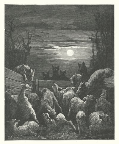 La Fontaines fabler: Vargarna och fåren (gravyr) av Gustave Dore