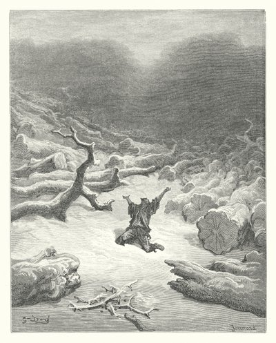 La Fontaines fabler: Skogshuggaren och Merkurius (gravyr) av Gustave Dore