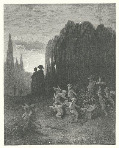 La Fontaines fabler: Den unga änkan (gravyr) av Gustave Dore
