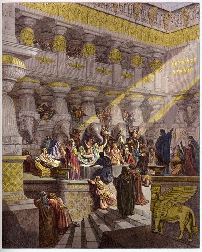 Balthazars högtid - Belshazars högtid - Belshazzars högtid - gravering i "" The Bible illustree"" av Gustave Dore (1832-1883) - Gravyr från "" The Dore Bible"" av Gustave Dore