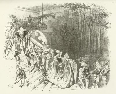 Slottets herrar och damer. Tidigt 1500-tal (gravyr) av Gustave Dore