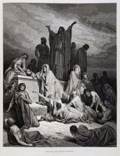 Pesten slår till i Jerusalem, illustration från Dore-bibeln av Gustave Dore