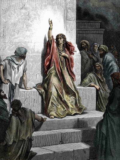 Profetessan Deborah (Profetinnan Debora) Gravyr från "bibeln" illustrerad av Gustave Dore (1832 - 1883) 1865 Privat samling av Gustave Dore