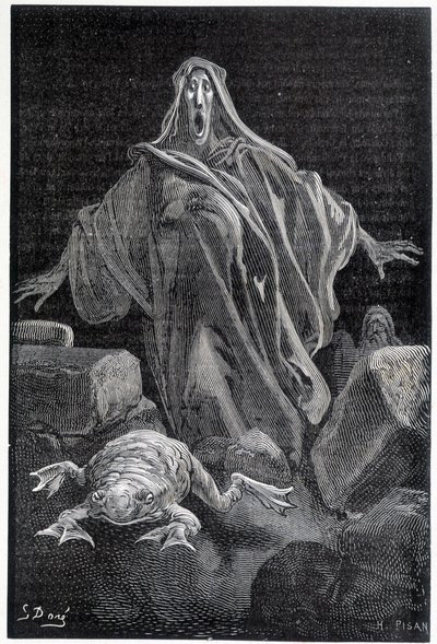 Larmet ropade - illustration av rädsla av Gustave Doré, gravyr av Gustave Dore