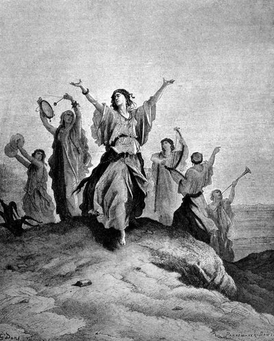 Jeftas dotter, Israels domare, gick sin far till mötes. Illustration av Gustave Doré. Gravyr av 1800-talet. av Gustave Dore
