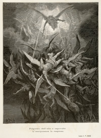 Änglarnas fall, scen från Paradise Lost av John Milton (1608-1674), illustration av Gustave Dore