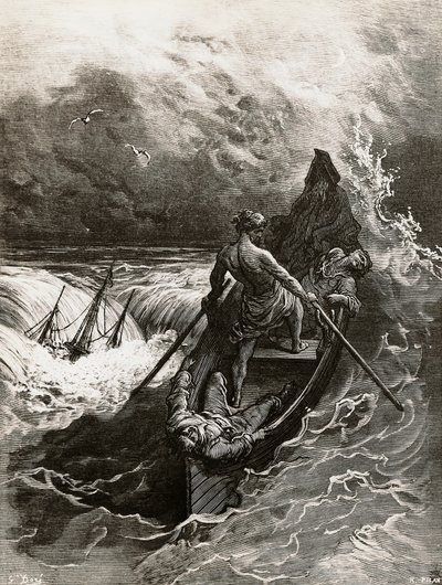 The Mariner, from the Rime of the Ancient Mariner, dikt av Samuel Taylor Coleridge (1772-1834), illustration av Gustave Dore