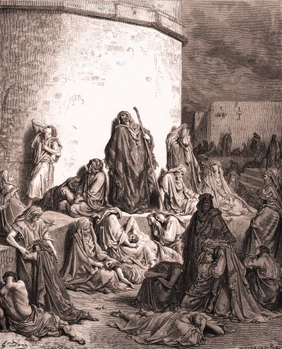 Folket sörjer över Jerusalem, av Gustave Doré. - Bibeln av Gustave Dore