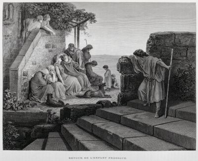 Den förlorade sonens återkomst, illustration från Dore-bibeln av Gustave Dore