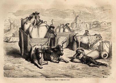 Kanalens tinajas, användningen av dessa enorma lerburkar ersätter användningen av fat och deras användning är mycket gammal. Gravyr för att illustrera resan till Spanien av Gustave Dore (1832-1883) illustratör och baron Ch. Davillier reaktor, 1862, publice av Gustave Dore