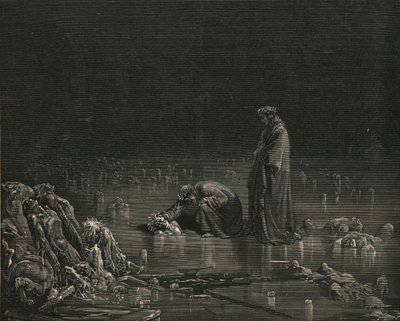 Då jag tog tag i hans bakre hårbotten, ropade jag: Nämn dig, eller inte ska ett hårstrå stanna här, c1890. av Gustave Dore