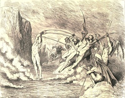 Detta sagt, de grep honom med mer än hundra krokar, c1890. av Gustave Dore