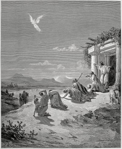 Tobias familj ser ängeln Rafael försvinna av Gustave Dore
