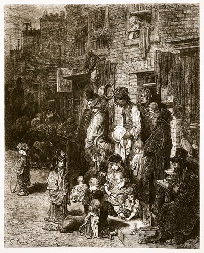 Wentworth Street - Whitechapel, från "London, a Pilgrimage", skriven av William Blanchard Jerrold (1826-84) & graverad av A. Bertrand, pub. 1872 (gravyr) av Gustave Dore