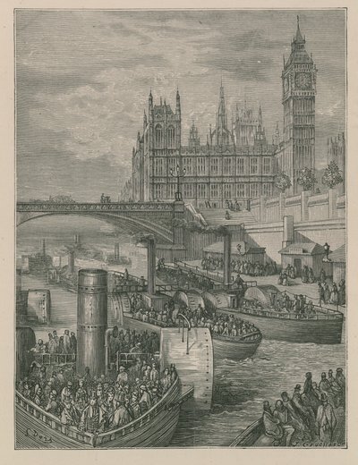 Westminster Stairs - Steamers Leaving av Gustave Dore