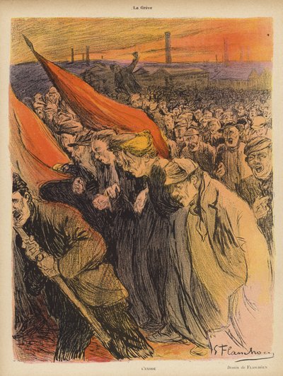 Industriell strejk: The Exodus, c.1902 (färg litho) av Gustave Flasschoen