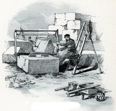 サン マルタン運河沿いの石工、ヴァルミー通り、パリ ギュスターヴ フライポン (1849-1923) による絵は、サン ジュワールの「パリを横断するラ セーヌ」スウェーデン語から描かれています。 av Gustave Fraipont