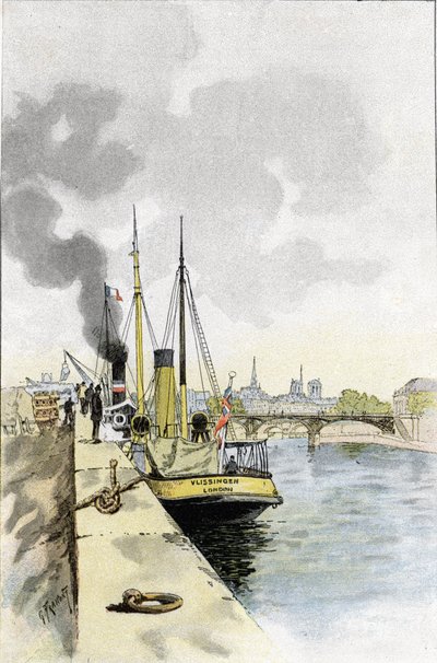Engelska båtar nära bron av Saints-Peres eller Carrousel, Paris Teckning av Gustave Fraipont (1849-1923) från Saint-Juirs av Gustave Fraipont