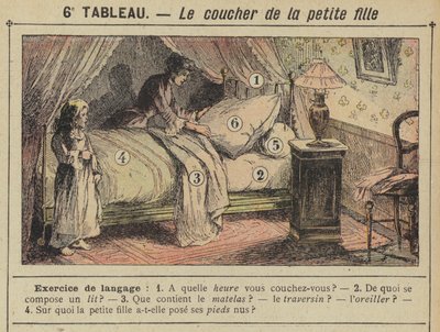 Den lilla flickans läggdags (färg litho) av Gustave Fraipont