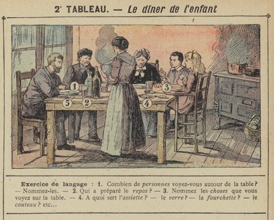Barnets middag (färg litho) av Gustave Fraipont