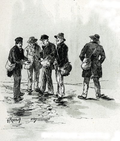 Gatuhandlare med cigarr- och cigaretttips, Maubert-distriktet, Paris Teckning av Gustave Fraipont (1849-1923) hämtar från "La seine a travers Paris" av Saint-Juirs av Gustave Fraipont