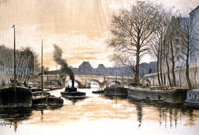 Paris, floden Seine och Pont Neuf av Gustave Fraipont