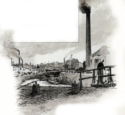 Utsikt över den torra flodbädden av kanalen Saint-Martin under reningsperioden Teckning av Gustave Fraipont (1849-1923) hämtar från "La seine a travers Paris" av Saint-Juirs av Gustave Fraipont