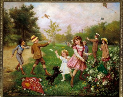 Fjärilsjakten. Målning av Gustave Francois Lasellaz (1848-1910) av Gustave Francois Lasellaz