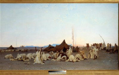 Kvällsbön i Saharaöknen. Målning av Gustave Achille Guillaumet (1840-1887) 1863 Sön. 1,3x2,8 m. Paris, musee d