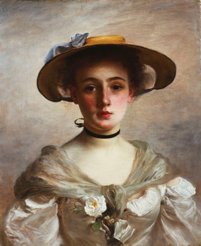 Porträtt av en ung flicka i en stråhatt, av Gustave Jacquet