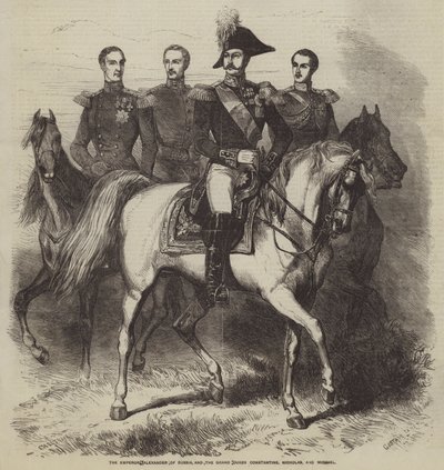 Kejsaren Alexander av Ryssland och storhertigarna Konstantin, Nikolaus och Mikael av Gustave Janet