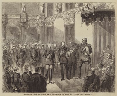Preussens prinsregent avlägger eden i den vita salen i palatset i Berlin. av Gustave Janet