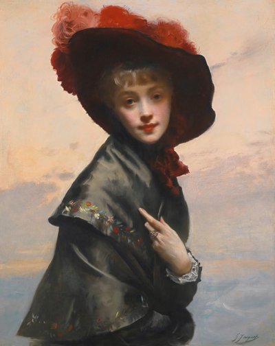 Dam i hatten. av Gustave Jean Jacquet