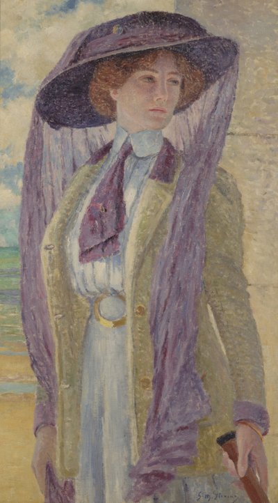 Kvinna med en lila hatt av Gustave Max Stevens