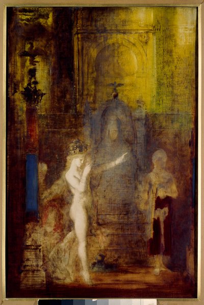 Salome dansar framför Herode Salome dansar i Herodes bankettsal. Herode som sitter på en hög tron är fascinerad av magikerns skönhet. Målning av Gustave Moreau (1826-1898) av Gustave Moreau