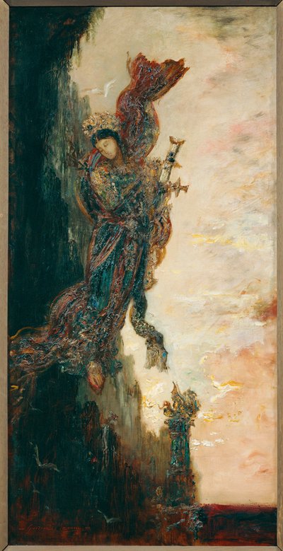 Sapfo, fallande (målning på duk) av Gustave Moreau