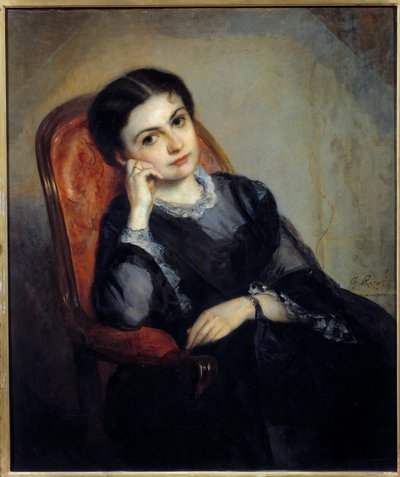 Porträtt av Joulia Hogay, Viscount of Calonne, fru till publicisten Alphonse Bernard, Viscount of Calonne. Målning av Gustave Ricard (1823-1873) 1800-talets sön. 0,86x0,73 m Paris, musee d