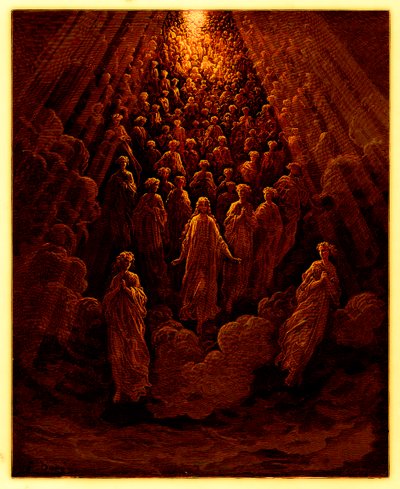 Änglarna i planeten Merkurius, illustration från The Dore Gallery, publicerad ca 1890 (digitalt förbättrad bild) av Gustave after Dore