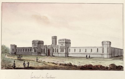 Penitentiary i Pennsylvania, 1831 (penna och bläck och wc på papper) av Gustave de Beaumont