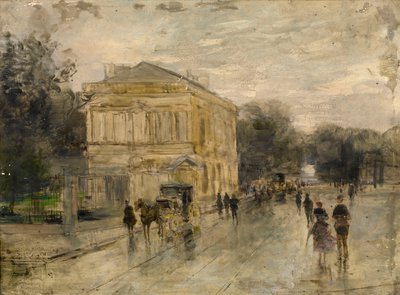Bryssel i regnet (olja på panel) av Gustave de Duyts
