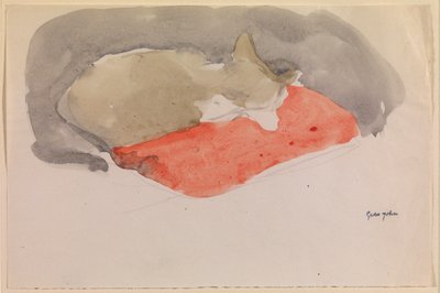 Katt som sover på en röd kudde (gouache och penna på papper) av Gwen John