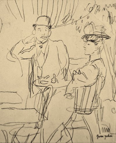 Par på ett café (penna på papper) av Gwen John