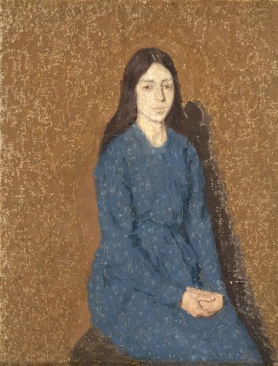 Flicka i blå klänning (olja på duk) av Gwen John