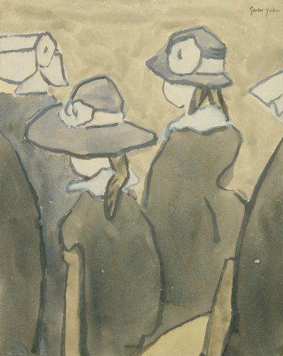 Små flickor i kyrkan (akvarell på papper) av Gwen John