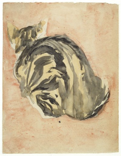 Sittande sköldpaddskatt (blandteknik på papper) av Gwen John