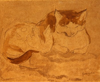 Sleeping Cat (penna och akvarell på papper) av Gwen John